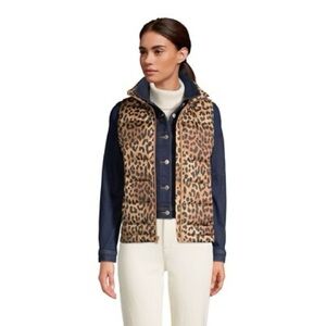 Lands End Jacket Womens S 6/8 Down Puffer Vest Leopard Full Zip Outdoors
